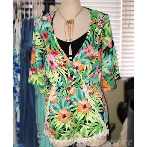 || Green Vibrant Floral Romper || S, M, L